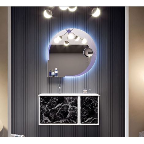 Mobile Bagno Bellagio105 cm SospesoFrontali in Vetro Marmorizzato Black Stone Base 2 cassetti e 1 anta - Lavabo in Resina (1/5)