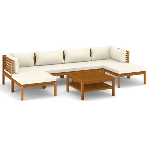 Mobili da giardino mobili da esterno Set di mobili da 7 pezzi con cuscino color crema in legno massello di acacia 020017059