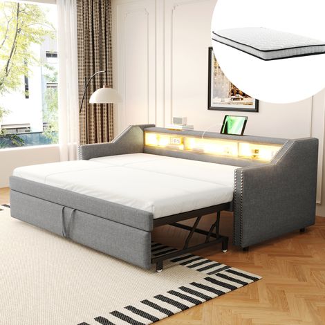 lit adulte gigogne canapé rangement 90 180x190 gris OKMYHOME (1/5)