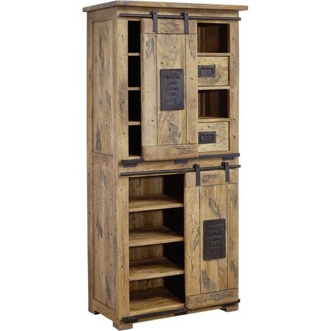 Massivmoebel24 – Armoire en manguier laqué 80x45cm – Style industriel RAILWAY – Finitions métal pour décoration originale – Bois naturel