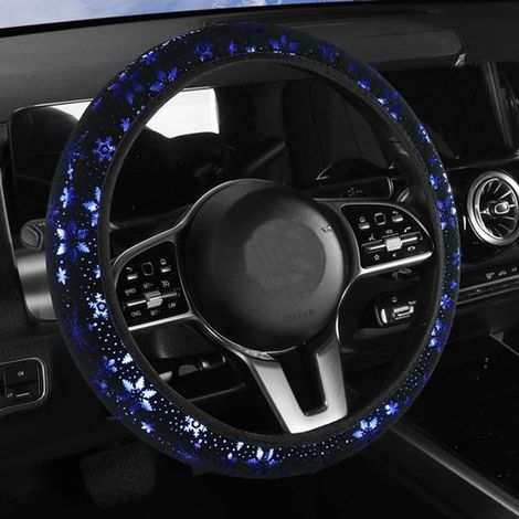 Funda para volante de coche, brillante, con diseño de copo de nieve, antideslizante, bonita, para mujer, 37-38 cm, azul (1/3)
