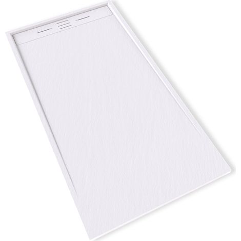 HIEMAL Receveur de douche 90 x 170 cm résine Blanc aspect ardoise + bonde incluse - Salle de bain