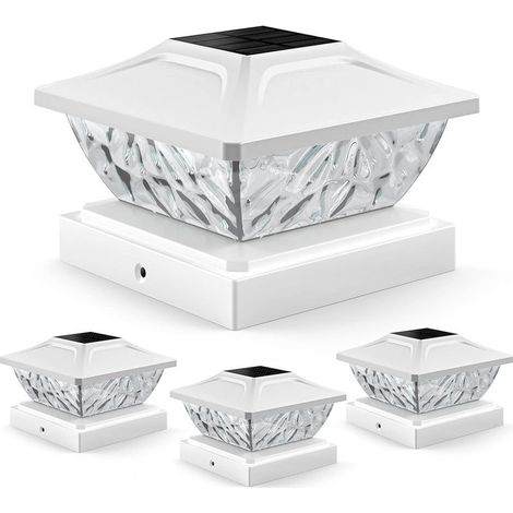 Lot de 4 capuchons de poteau solaires à 2 modes, lampes solaires d'extérieur étanches, lampes solaires d'extérieur pour poteaux de 4 x 4, 4,5 x 4,5, 5 x 5 en décoration de jardin (1/5)