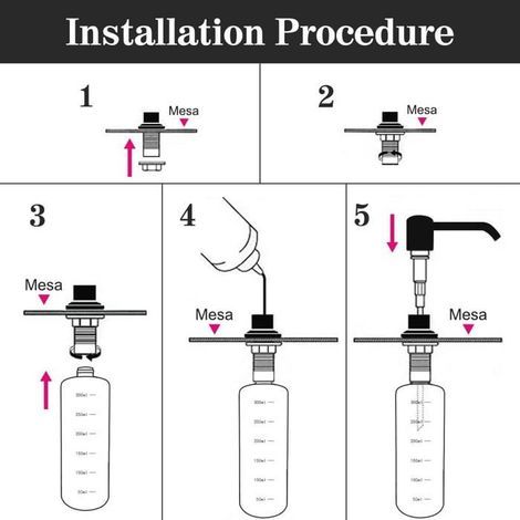 Distributeur de Savon évier Cuisine, de détergent encastrable en Acier Inoxydable de Cuisine 300 ML,rotative à 360 ° Noir Mat (1/3)