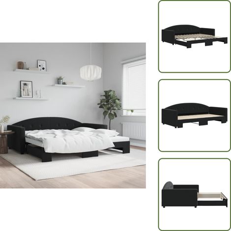 The Living Store Tagesbett Ausziehbar Schwarz 100x200 cm Samt - Schlafsofa (1/5)