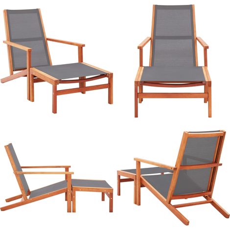 Chaise de jardin et repose-pied Gris Eucalyptus et textilène - Chaises De Jardin - Chaise Longue - Mobilier De Jardin - Fauteuil De Jardin - Relax - Home & Living (1/5)