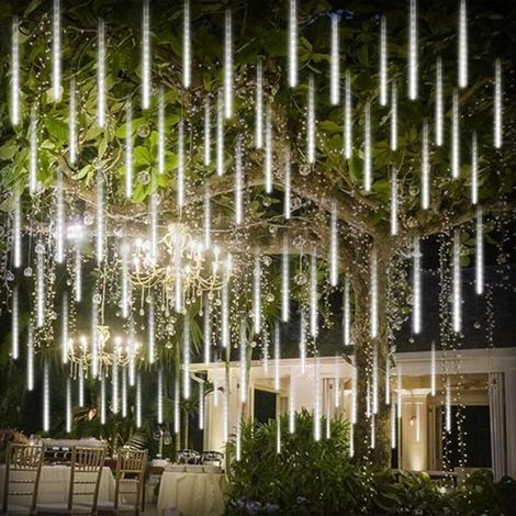 Guirlandes lumineuses de Noël d'extérieur, 144 LED, pluie de météores, 50 cm, 8 tubes, étanches, à brancher, effet glaçons, décorations de Noël pour sapin de Noël (1/5)