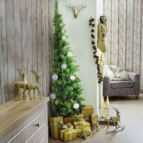 Dmora - Albero di Natale Aosta, Mezzo Albero da parete artificiale extra folto, Albero effetto reale in PVC, 361 rami, Altezza cm 180, con imballo rinforzato (1/5)