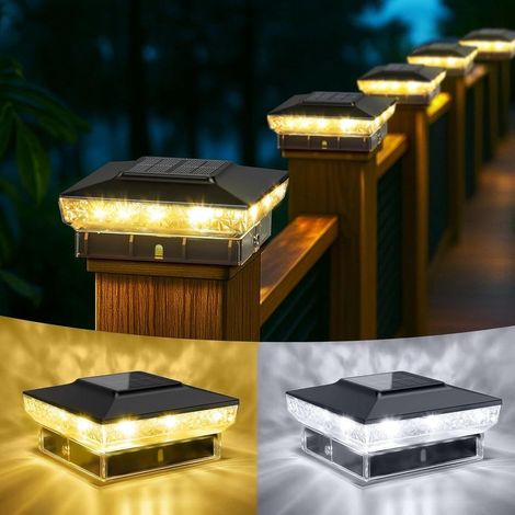 2 Pièces Lampes Solaires de Poteau - Éclairage de Jardin LED Étanche pour Piliers et Poteaux - Éclairage d'Ambiance Blanc Chaud pour Clôture, Mur de Jardin et Patio - IP44 Résistant aux Intempéries (1/5)