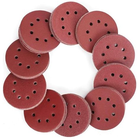Disco de Lijado, 100 uds Discos Abrasivos Grano 40-800 Tamaño de 125 mm Ideal para Lijar/Pulir/Desoxidar (8 agujeros) (1/5)