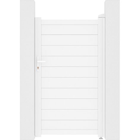Vente-Unique – Portillon battant aluminium plein 103 x 181 cm blanc – Résistant aux intempéries – Design plein pour occultation – Mécanisme manuel