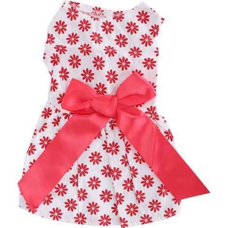 1 robe d'été pour chienne, sans manches, en polyester, avec nœud papillon, blanc, taille L (1/5)
