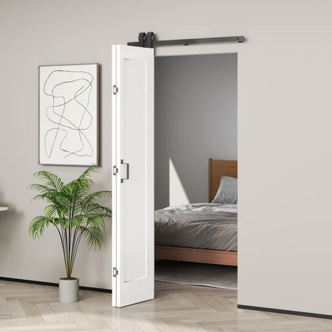 Puerta Plegable Corredera con Herrajes Acabado Personalizable Tirador Fácil Montaje 90x210 cm Blanco (1/5)