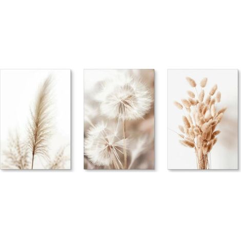 Lot de 3 posters muraux, style Boho, beige, avec images de pampas, herbe séchée, plantes botaniques, toile pour salon, chambre à coucher - sans cadre (13x18cm) (1/2)