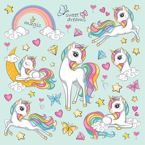 sticker mural licornes bleu clair et rose - Sanders & Sanders (1/3)