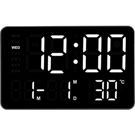 Horloge LED de 10,5 pouces avec grand écran, plusieurs options de couleur, fonctions date, température et alarme, convient aux étudiants et aux professionnels, affichage sur écran noir à rétroéclairag (1/5)