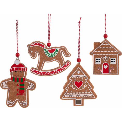Addobbi albero di Natale in panno a forma di biscottini pan di zenzero, da appendere, set da 20 pezzi, Albero: cm 9 x 10 H
