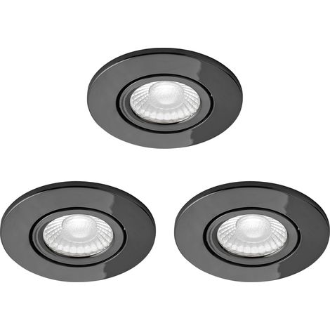 Litecraft Recessed Downlights Fire Rated Tiltable LED Spotlight in Black Chrome - 3 Pack (1/5)
