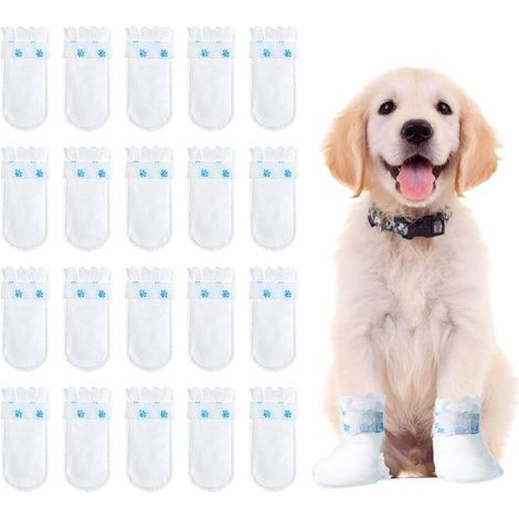 Bottes pour chien pour protéger les pattes, lot de 20, chaussures ajustables avec fermeture, couvre-pattes jetables pour une utilisation intérieure et extérieure (blanc, taille moyenne) (1/5)