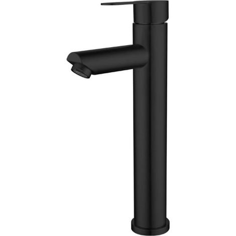 Edelstahl-Waschtischarmatur mit 60 cm Schlauch – Kaltwasserarmatur mit Keramikkartusche, hochwertigem Luftsprudler, Schwarz (1/5)