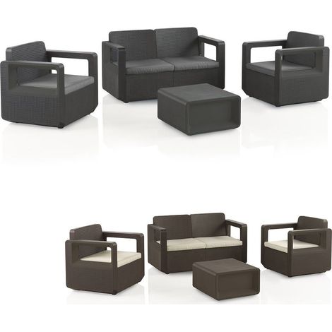 Conjunto Ratán Venus Confort con 4 Plazas - Mobiliario Exterior con Mesa Auxiliar y Cojines