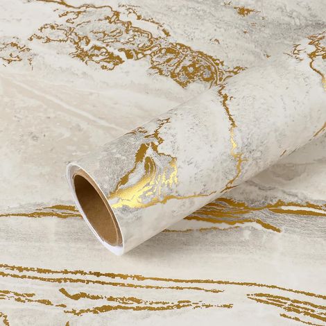 Papier Adhesif Marbre Beige Mat 40 cm x 900 cm Papier Peint Marbre Doré Epais Papiers Autocollant Beige Crème Vinyle Adhesif Cuisine Salon Papiers Peints Salle de Bain Imperméable (1/5)