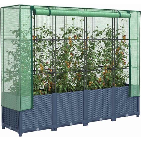 Hochbeet mit Gewächshausabdeckung Rattanoptik 160x40x138 cm