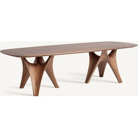 Table de salle à manger contemporaine en noyer finition naturelle - Noyer naturel marron chaleureux (1/5)