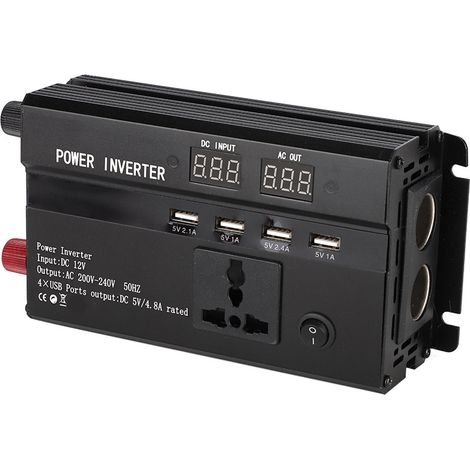 3000W 12V auf 220V Kfz-Wechselrichter mit LCD-Bildschirm, integrierten USB- und Zigarettenanzünderanschlüssen (1/5)