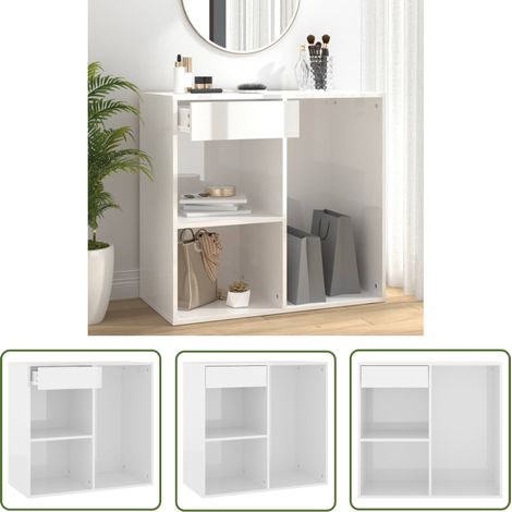 The Living Store Kosmetikschrank Hochglanz-Weiß 80x40x75 cm Holzwerkstoff - Kosmetikschrank - Schreibtischschubladen - Badezimmerorganisation - Makeup Organizer - Weiße Kommode (1/5)