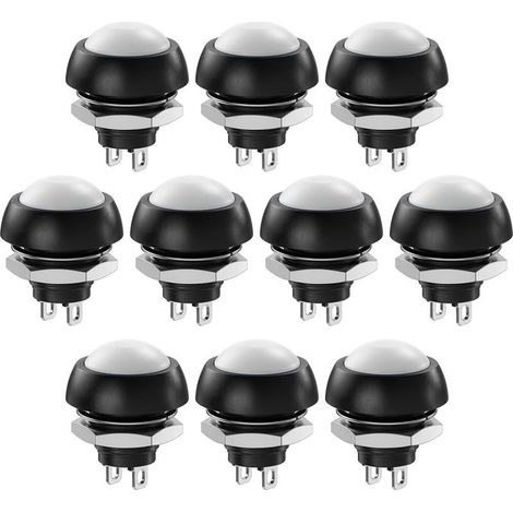 10 Boutons-Poussoirs Momentanés Etanches SPST 12mm, Marche/Arrêt, 3A/3V-5V-9V-12V-24V-230V CA, Mini-Bouton Rond sans Verrouillage pour Trompette de Voiture, Ordinateur (Blanc) (1/5)