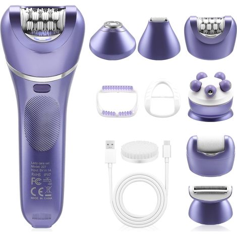 7-in-1 Hair Removal Kit for Women - Cordless Wet and Dry Hair Remover with LED Light - Face and Body Hair Remover - IPX7 Waterproof - 90-Minute Battery Life