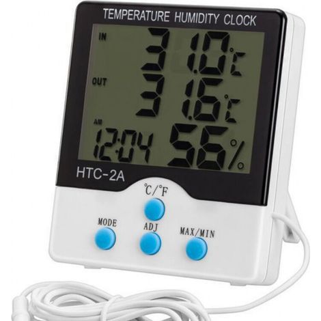 Thermomètre et hygromètre électronique d'intérieur et d'extérieur avec grand écran, sonde étanche, surveillance à distance sans fil et affichage d'icônes de confort.