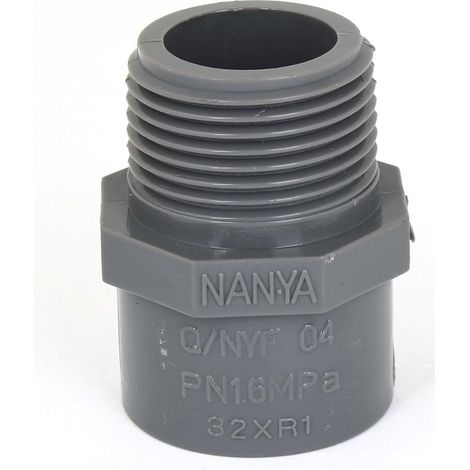 Raccord PVC Tuyau 32mm Filetage Mâle Droit Tube Adaptateur Connecteur Gris (1/2)