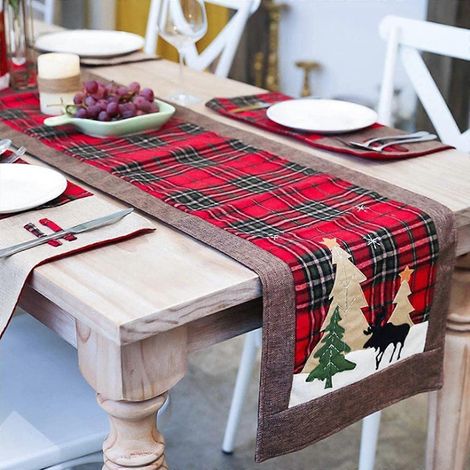Chemin de table de Noël en forme de sapin et de cerf pour la table de Noël familiale - Décoration de table pour le dîner de Noël (sapin et cerf) (1/5)