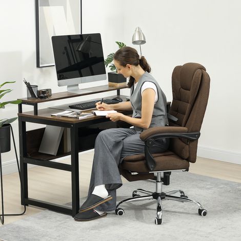 Bürostuhl mit verstellbarer Höhe, verstellbarer Rückenlehne, Fußstütze und gepolsterten Armlehnen, braun (1/5)