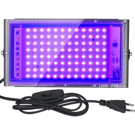 Proyector LED UV de 100 W, luz negra púrpura, iluminación para fiestas, decoración de escenarios, lámpara de luz negra impermeable IP65 (1/4)