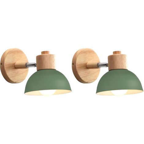 royaluxe- (2X) Applique Murale Rétro 15CM Moderne Applique Murale En Bois Et Métal Lampe Murale Nordique Simple, Angle Réglable, (Vert) (1/5)