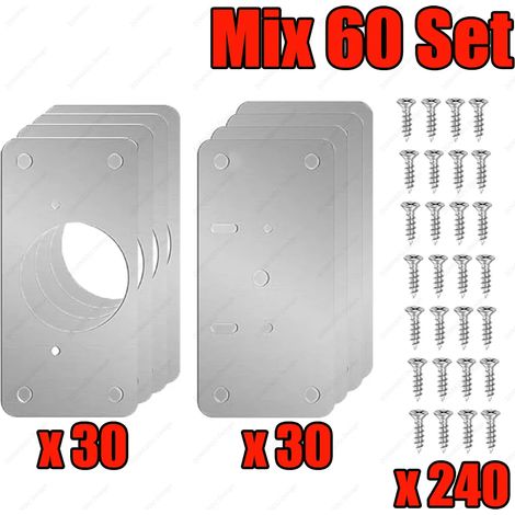 (Mix-60Sets) Kits de réparation de charnières pour meubles de cuisine : plaque de montage en acier inoxydable avec vis de fixation. (1/5)