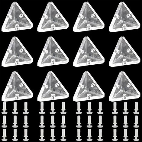 Lot de 12 équerres d'angle en acrylique avec vis transparentes - Équerre de fixation à 3 trous - Supports pour meubles (1/5)