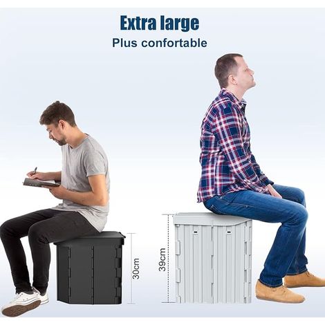 Toilettes Portables pour Adultes, 39 cm de Haut, Toilettes de Camping Pliables Extra Larges avec Étagère Amovible pour Téléphone et Porte-papier Hygiénique, Pot Étanche avec Couvercle (Gris) (1/3)