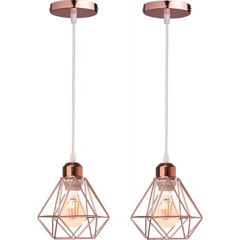 E27 Lampe Suspension Vintage Industrielle Luminaire Suspension Cage Éclairage de Plafond en Métal Rose Ø16CM - 2Pcs (1/5)