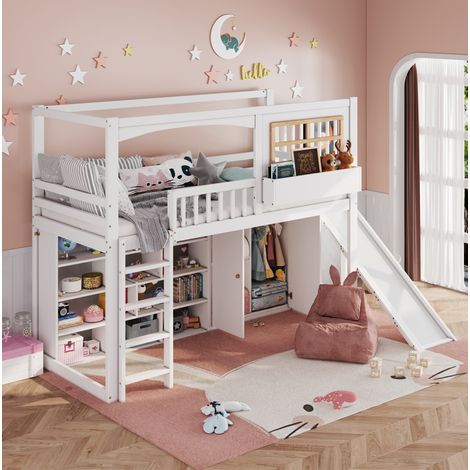 letto a castello 90x200 salvaspazio con scivolo e armadio OKMYHOME (1/5)