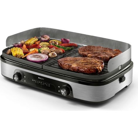Philips grill da tavolo Serie 5000 – Superficie ampia, piastre reversibili, zone di riscaldamento doppie, temperatura regolabile, 2400W, antiaderente, lavabile in lavastoviglie (HD6222/95) (1/5)