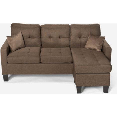 Modernes 3-Sitzer Ecksofa Pouf 2 Kissen Wohnzimmer Remissus - Braun