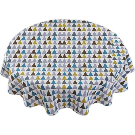 Nappe en coton imperméable aspect lin, nappe ronde effet lotus, serviette de table, diamètre 150 cm, coloris triangle) (1/5)