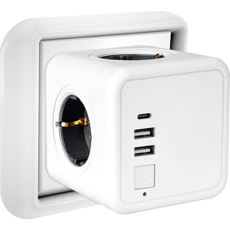 Multiple USB Outlets, Cube Wall Power Strip, 4 Outlets with 2 USB Power Ports, 1 Type C Port, 7 in 1 USB Power Strip, Power Socket Block with Switch, USB Wall Power Strip Charger for Home, Office (1/5)