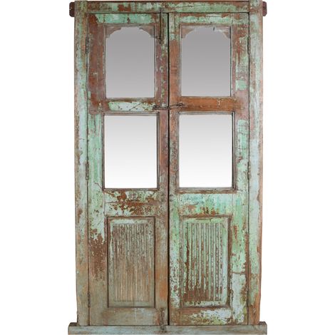 Porte d'entrée en bois massif et fer forgé pour intérieur ou extérieur, ancienne et médiévale, avec cadre et vitrage. (1/5)