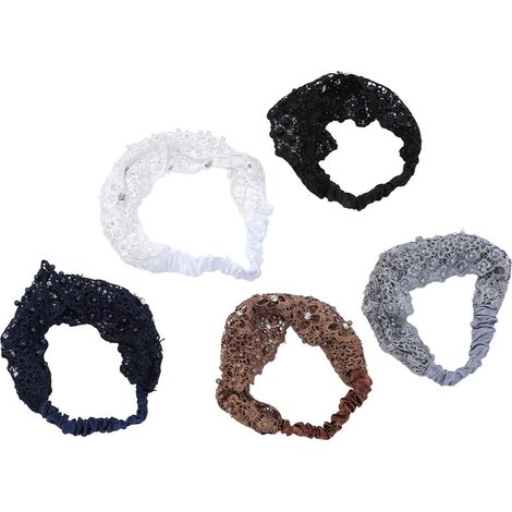 Bandeaux élastiques en Dentelle, Bandeau élégant en Maille Florale, Paquet de 5 pour les Tâches de Maquillage Quotidiennes (1/4)