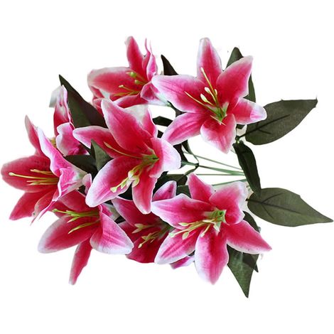 Fleur Artificielle - Lys - Bouquet de 10 Têtes - Diamètre 42 cm - Tige Flexible avec Fil Métallique - Pour Décoration Mariage Maison Bureau Jardin (1/3)